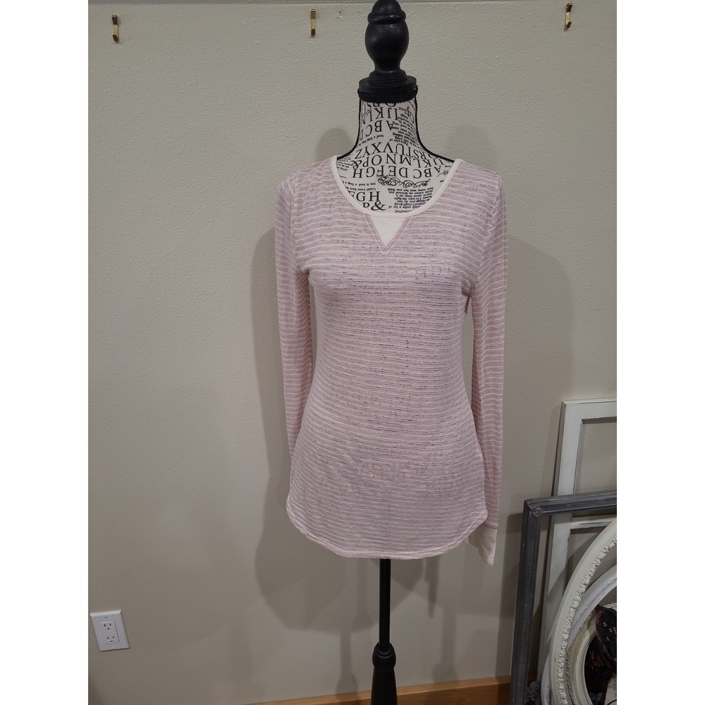 Intimately Free Peope Women's‎ SZ L Pink Cream Striped long sleeve crew neck T